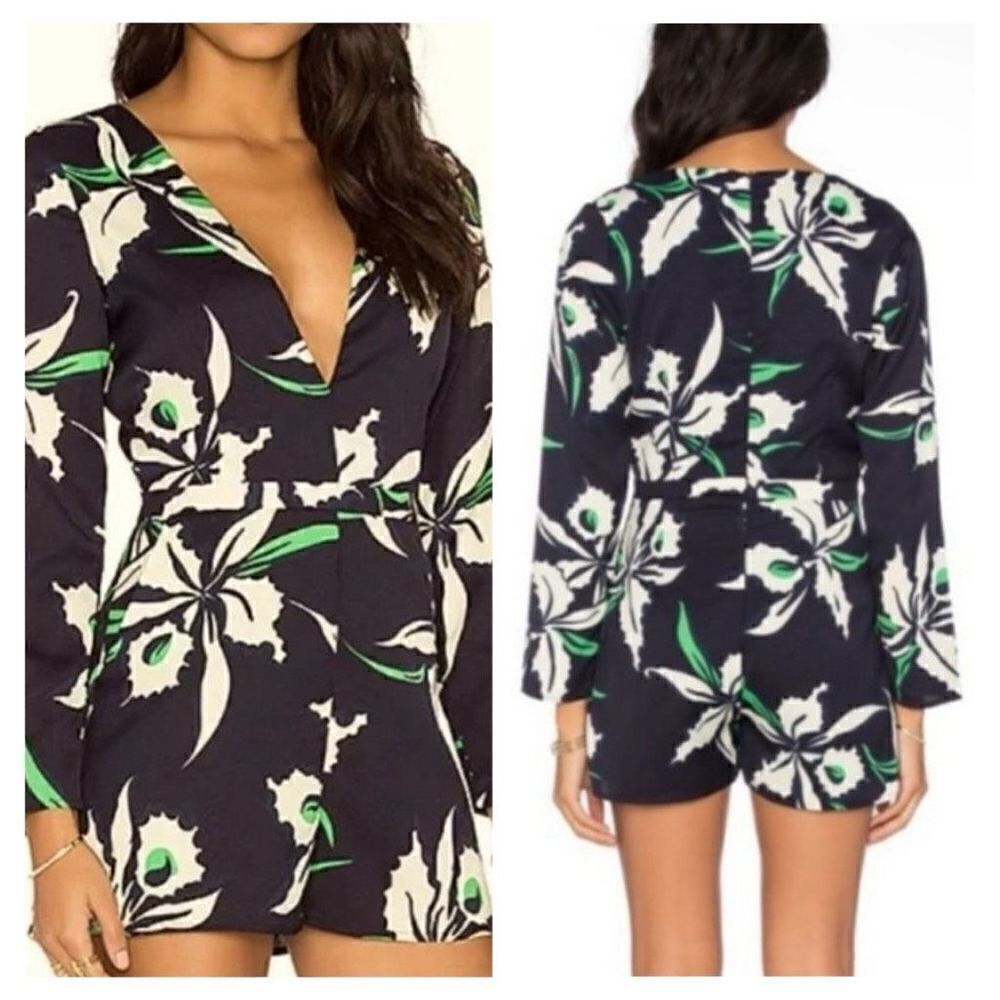 NWT Lucy Paris Navy Green Floral Romper Jumpsuit Size Small New